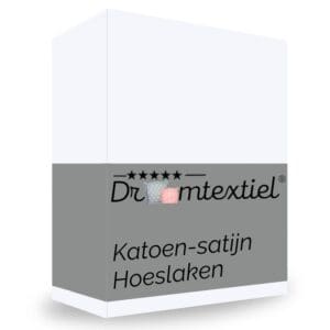 Katoen-satijn hoeslaken verpakking van Droomtextiel.