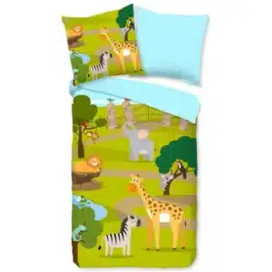 Droomtextiel Dekbedovertrek Kinderen Mees Dierentuin  140x200/220 cm + 1 Kussensloop - 100% Zacht Katoen
