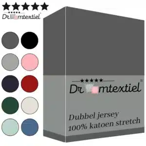 Droomtextiel Dubbel Jersey Hoeslaken Antraciet Eenpersoons 90x220 cm - 100% Katoen - Hoge Hoek - Heerlijk Zacht - Strijkvrij - Rondom elastiek - Stretch - Dubbel Dikke Kwaliteit