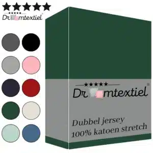 Droomtextiel Dubbel Jersey Hoeslaken Donker Groen Tweepersoons 140x200 cm - 100% Katoen - Hoge Hoek - Heerlijk Zacht -Strijkvrij - Rondom elastiek - Stretch - Dubbel Dikke Kwaliteit