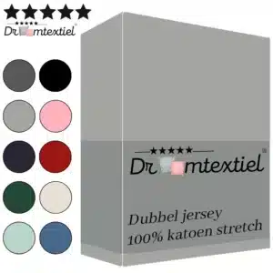 Droomtextiel Dubbel Jersey Hoeslaken Grijs Lits-Jumeaux 200x200/220 cm - 100% Katoen - Hoge Hoek - Heerlijk Zacht - Strijkvrij - Rondom elastiek - Stretch - Dubbel Dikke Kwaliteit