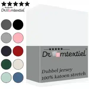 Droomtextiel Dubbel Jersey Hoeslaken Wit Tweepersoons 140x200 cm - 100% Katoen - Hoge Hoek - Heerlijk Zacht -Strijkvrij - Rondom elastiek - Stretch - Dubbel Dikke Kwaliteit