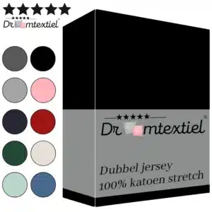 Droomtextiel Dubbel Jersey Hoeslaken Zwart Eenpersoons 90x220 cm - 100% Katoen - Hoge Hoek - Heerlijk Zacht - Strijkvrij - Rondom elastiek - Stretch - Dubbel Dikke Kwaliteit