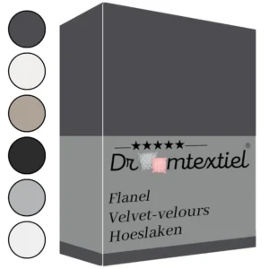 Droomtextiel Zachte Flanel Velvet Velours Hoeslaken Antraciet Tweepersoons 140x200 cm - Hoogwaardige Kwaliteit - Super Zacht