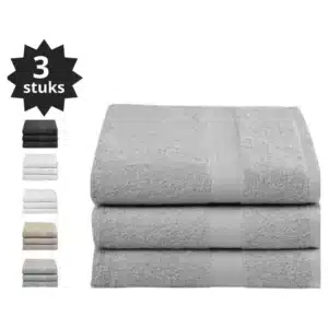 Droomtextiel® Luxe Badhanddoeken Licht Grijs 70x140 cm 3 Stuks Pure Katoen Heerlijk Zacht