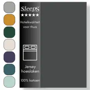 Sleeps  Jersey Hoeslaken - Antraciet Lits-Jumeaux 200x200/220 cm - 100% Katoen -  Hoge Hoek - Heerlijk Zacht Gebreid - - Strijkvrij - Rondom elastiek - Stretch -