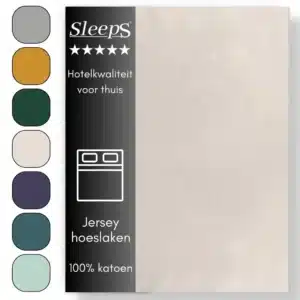Sleeps  Jersey Hoeslaken - Crème Twijfelaar 120x200/220 cm - 100% Katoen -  Hoge Hoek - Heerlijk Zacht Gebreid - - Strijkvrij - Rondom elastiek - Stretch -