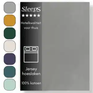Sleeps  Jersey Hoeslaken - Grijs Eenpersoons 90x200/220 cm - 100% Katoen -  Hoge Hoek - Heerlijk Zacht Gebreid - - Strijkvrij - Rondom elastiek - Stretch -
