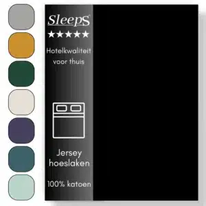Sleeps  Jersey Hoeslaken - Zwart Eenpersoons 80/90x200/220 cm - 100% Katoen -  Hoge Hoek - Heerlijk Zacht Gebreid - - Strijkvrij - Rondom elastiek - Stretch -
