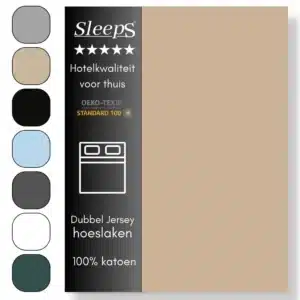 Sleeps Luxe Dubbel Jersey Hoeslaken Zand - 180 x 200/220 cm - 100% Hoogwaardige Katoen - Hoge Hoek - Strijkvrij
