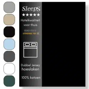 Sleeps Luxe Dubbel Jersey Hoeslaken Zwart - 190 x 220 cm - 100% Hoogwaardige Katoen - Hoge Hoek - Strijkvrij