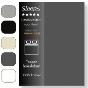 Sleeps Zacht Katoenen Topper Hoeslaken Antraciet 160x220 cm - Glad Katoen - Perfecte Pasvorm - Heerlijk Zacht