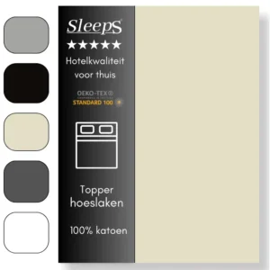 Sleeps Zacht Katoenen Topper Hoeslaken Crème 160x220 cm - Glad Katoen - Perfecte Pasvorm - Heerlijk Zacht