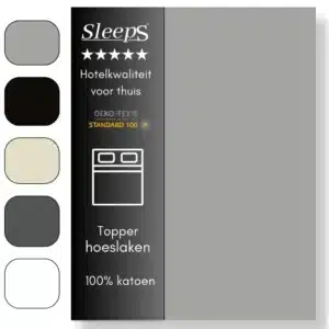 Sleeps Zacht Katoenen Topper Hoeslaken Grijs 90x220 cm - Glad Katoen - Perfecte Pasvorm - Heerlijk Zacht