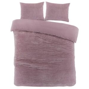 Lila dekbedovertrek met kussenslopen, geribbeld design