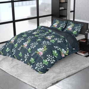 Bloemenpatroon dekbedovertrek op een moderne slaapkamer