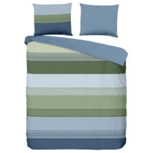 Groenblauw gestreept dekbedovertrek met kussenslopen