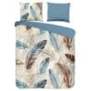 Dekbedovertrek met verenontwerp in blauw en bruin