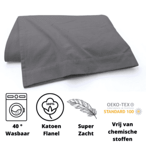 Donkergrijze wasbare katoenen flanellen laken, super zacht.