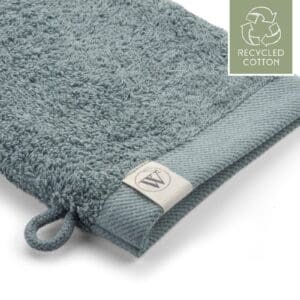 Groen washandje van gerecycled katoen met label