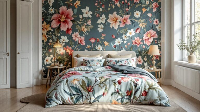 Een sfeervolle slaapkamer met een kleurrijk Oilily-dekbedovertrek, omringd door rustgevende zandkleurige muren en natuurlijke accenten.