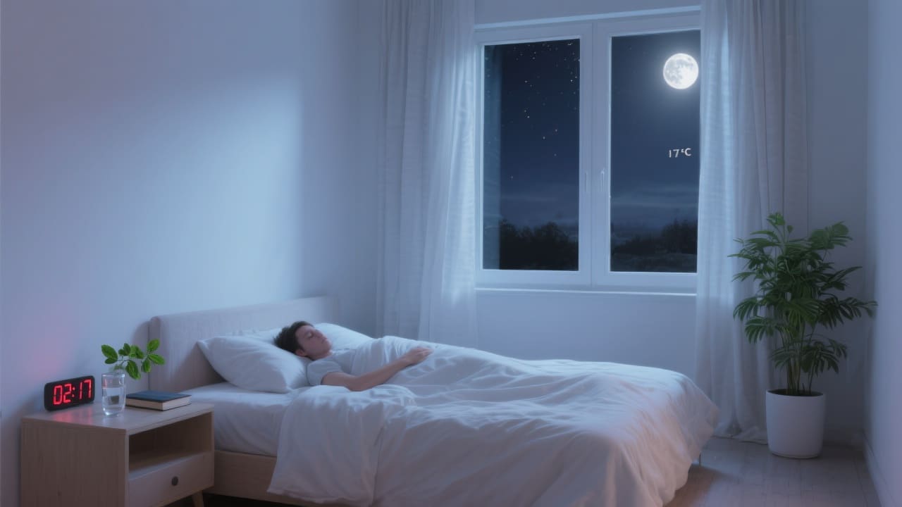 Ultra-realistische slaapkamer in nachtlicht met open raam en wit percal beddengoed